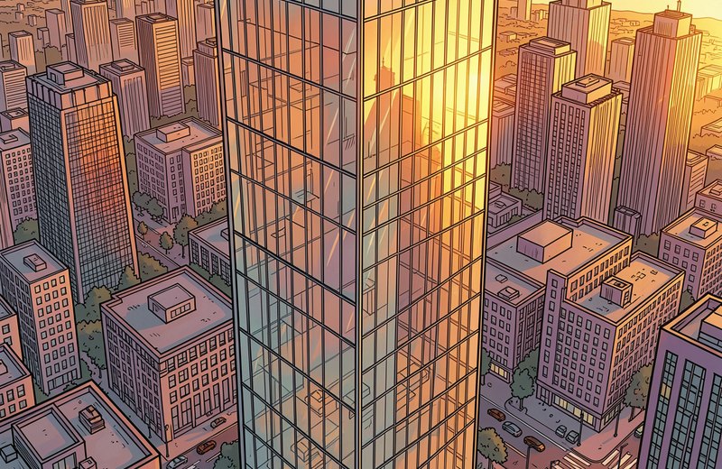 Glass tower at golden hour above the Mumbai skyline - upcoming signature residences in Worli by Johnson Real Estate