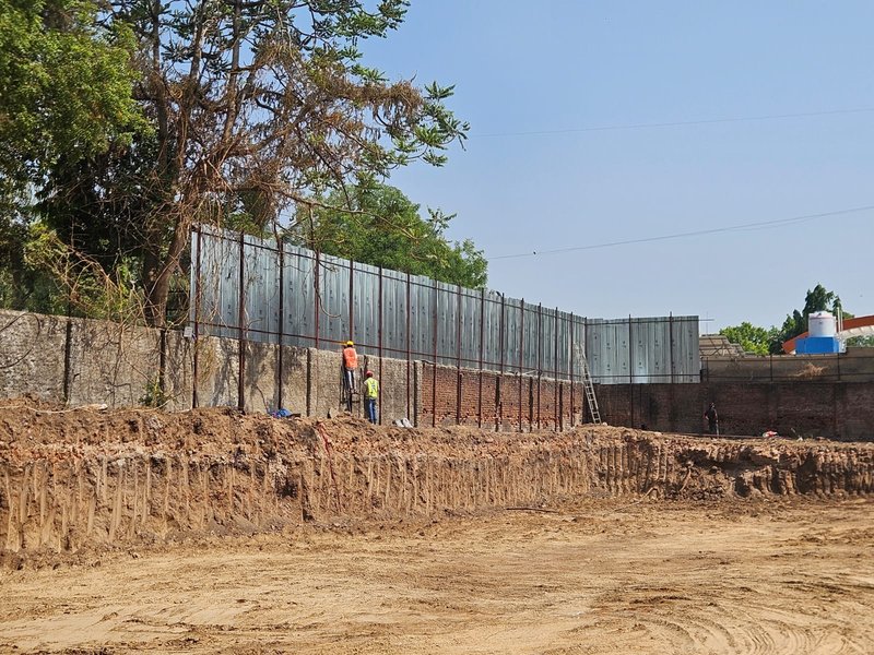 Indumati Palace Residences Vadodara construction update April 2026 - bulk excavation in progress with shoring in place